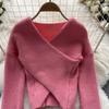 Herbst und Winter Koreanische Kreuz V-ausschnitt Unregelmäßige Lose Dünne Faul Wind Temperament Gestrickte Pullover