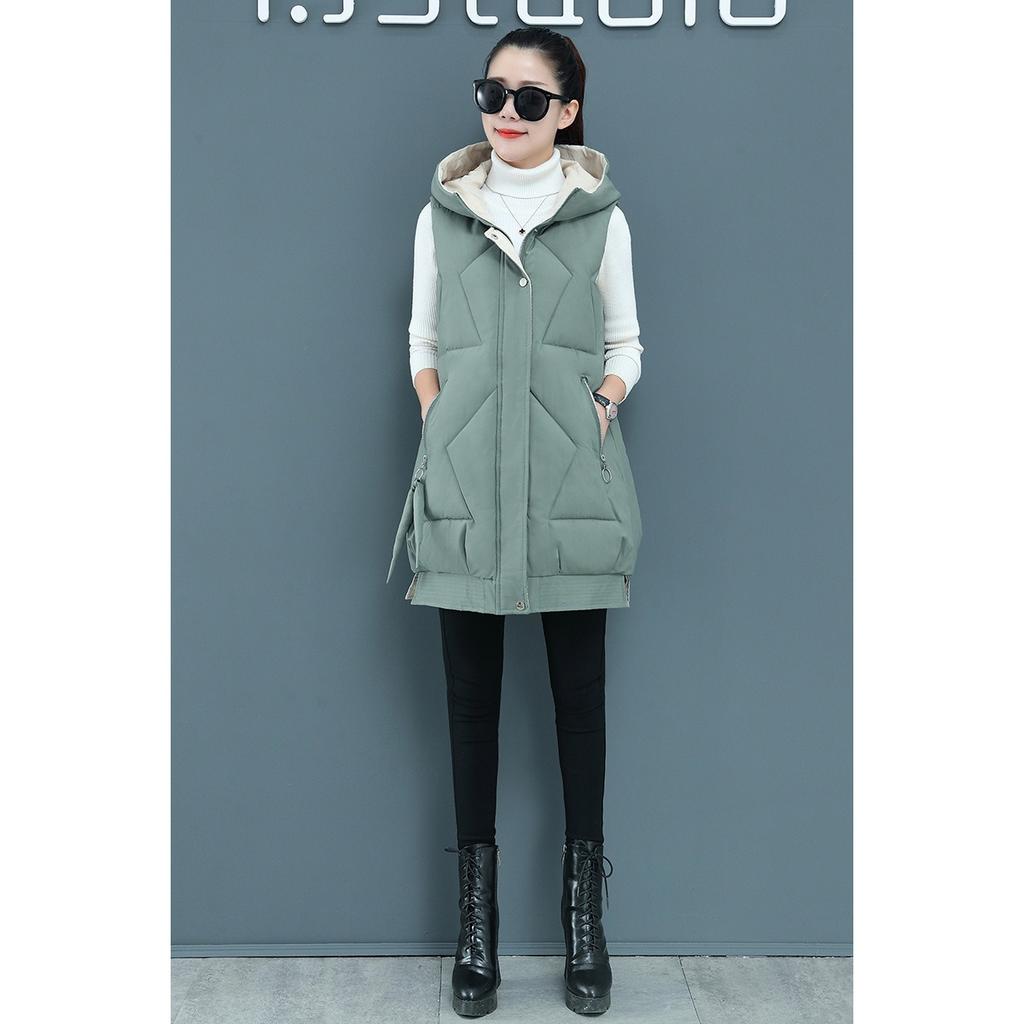 New Women's Mid-Long Padded Vest Jacket, Winter Warm Down Cotton Waistcoat Outerwear For Women