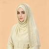 Full Cover Rhinestone Chiffon Scarf Solid Color Breathable Prayer Hijab Crinkle Shawl