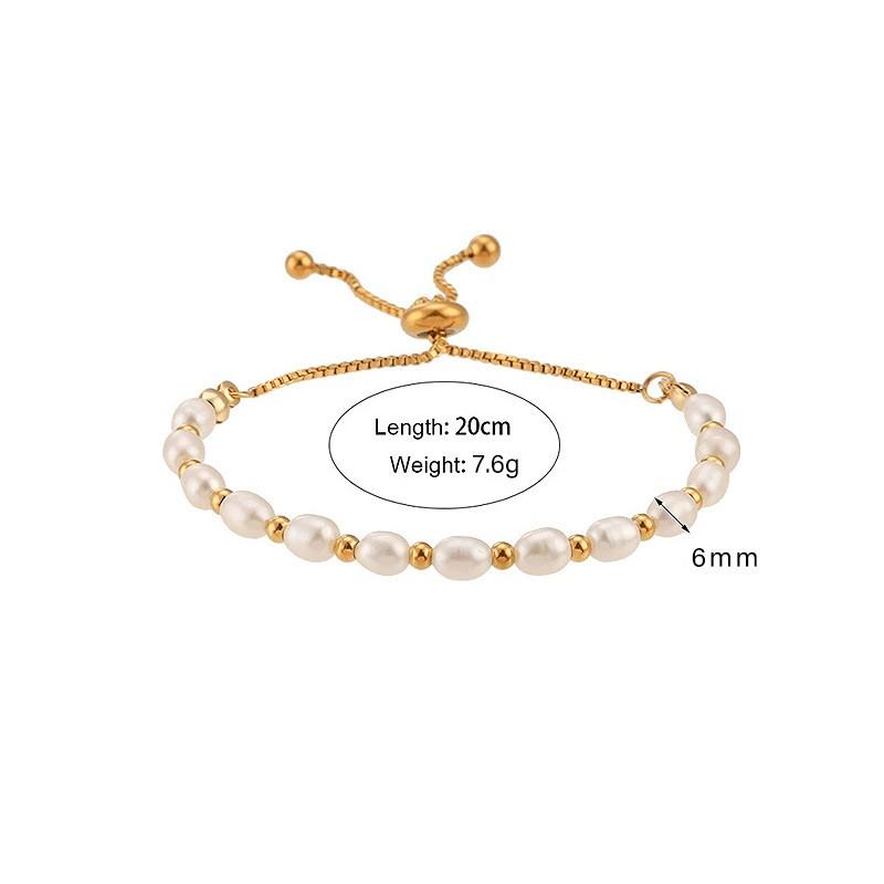 18K Gold Plated Freshwater Pearl Adjustable Pull-Through Bracelet Women Lightweight Luxury Handmade Beaded Jewelry
