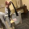 Creative Striped Canvas Tote Bag Student Portable Cute Square Shoulder Bag Women Fashi Printed Commuter Handheld Shopping Bag