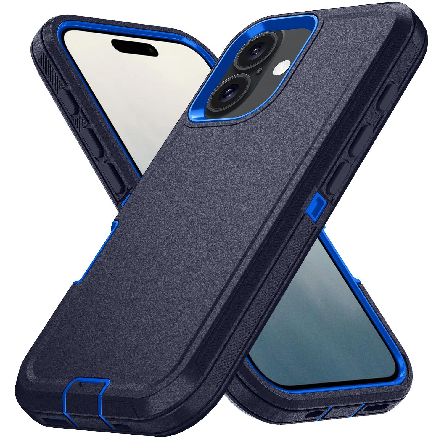 

For iPhone 16 Plus Case Detachable PC+TPU Drop-Proof Back Cover Dark Blue