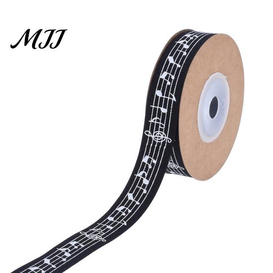 Cotton Ribbon for Gift Wrapping Black and White Musical Notes Ribbon, 5/8" x 11 Yards Music Skin Friendly Trim Note Printed DIY Crafts Party