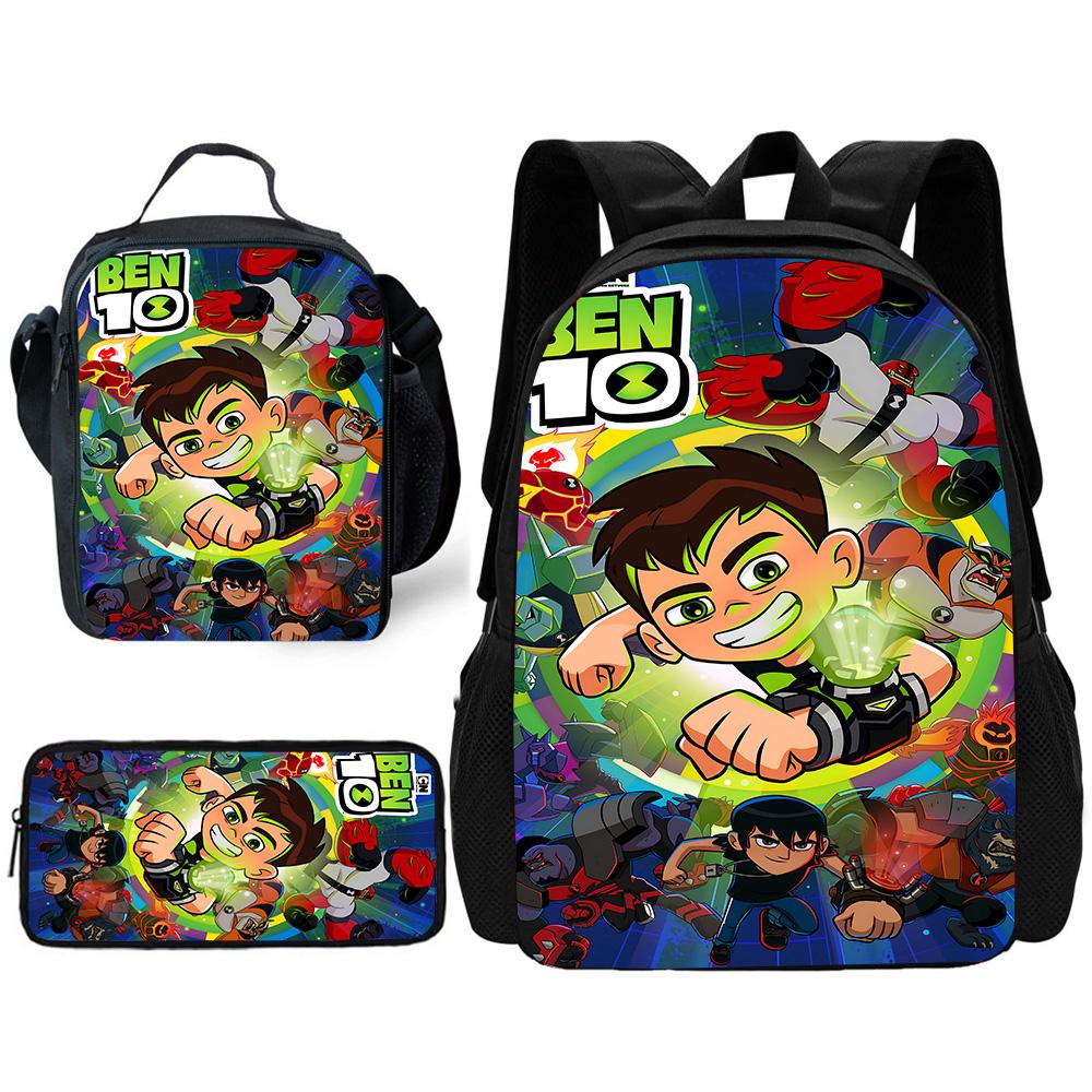 Child School Cute Cartoon Ben Tennyson 10 Backpack with Lunch Bags ,Pencil Bags ,School Bags for Boys Girls Best Gift