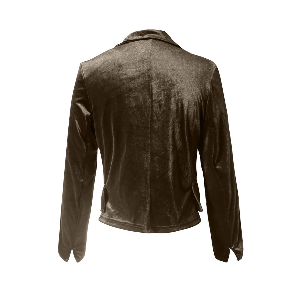Women's Long Sleeved Lapel Solid Color Gold Velvet Loose Jacket