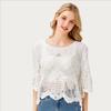 DIMANAF 2025 New Short T-Shirt Women Knitting Lace O-Neck Hollow Summer Style Basic Tops Tees Loose Clothing