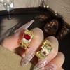 Hollow Window Grilles, Lace, Colored Treasure, Red Zir*****Pening Ring, Light Luxury And High-End Full Diamond Rhombus Fringed Ring, Female.
