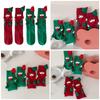 Unisex Couple 3D Santa Hat Dolls Christmas Middle Tube Socks with Magnetic Embellishments for Gifting and Celebrating