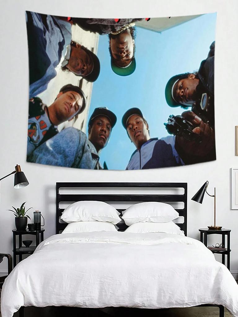 1Pc Vintage Rap Group Tapestry Polyester 2D Lightweight Wall Decor Durable Washable Hanging Tapestry For Bedroom Living Room Hom