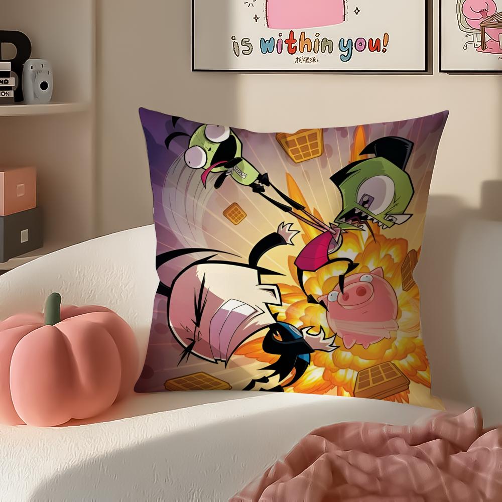 Weird Wacky Absurd Animated Series IInvader Zim Cushion Cover Pillowcase Short Plush Invisible Zipper Room Sofa Cushion Cover