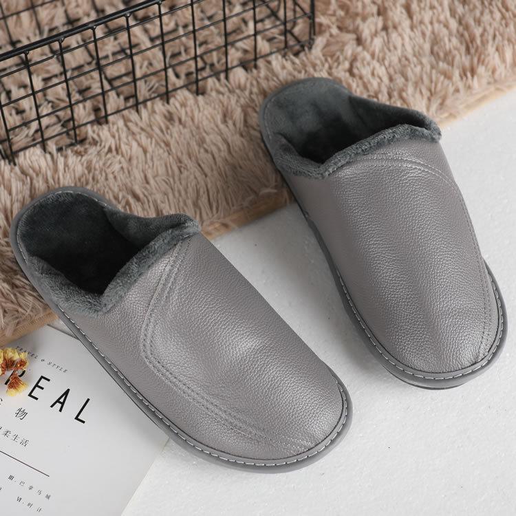 Fashion Large Size Men's Autumn Home Shoes Unisex Genuine Leather Slippers Comfortable Indoor Slippers Flat