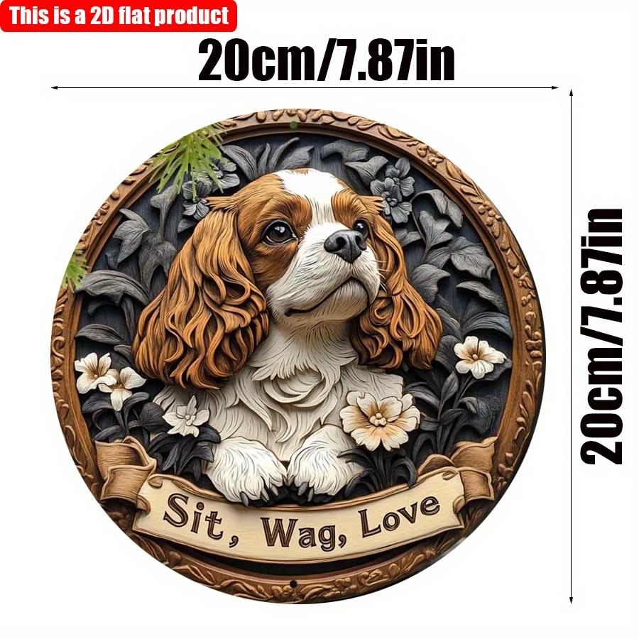 

2D Flat 20*20 см1 шт. Сидеть, вилять, любить Кавалер Кинг Чарльз Собака дизайн Круглый орнамент, Идеальный высококачественный деревянный подарок для любителей собак, не нужно электричество 20*20cm