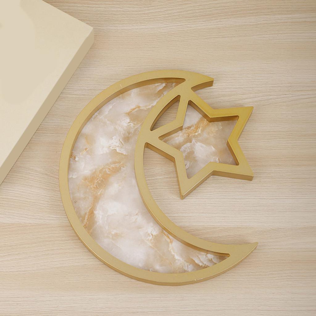 Elegant Serving Tray with Moon and Star Islamic Festival Snacks Fruit Display Plate Traditional Eid Table Decoration