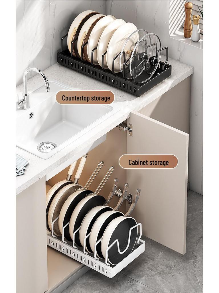 Adjustable Kitchen Pot Organizer Rack - Storage & Lid Holder for Cabinets and Countertops