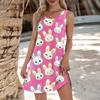 Women's Casual Fashionable Breathable Printed Tank Dress With Pockets And Split Hem