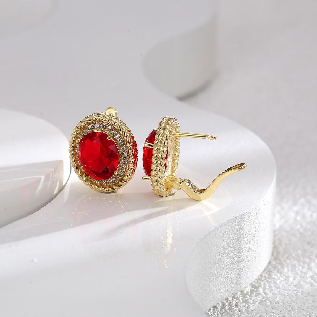 Elegant Retro Color Treasure Zircon Oval Ear Cuffs