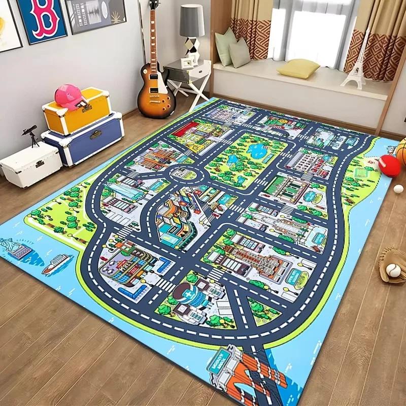 Children’s Educational City Life Playmat Rug Road Traffic System Carpet for Bedroom & Playroom, Fun Learning Safe Kids Floor Mat