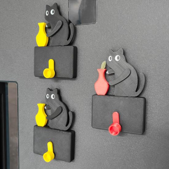 Jijijing Cat Pushing Vase Refrigerator Magnet, 3D Printed Whiskers Holder Pet Memorial Keepsake Decoration, Gift for Cats Lovers