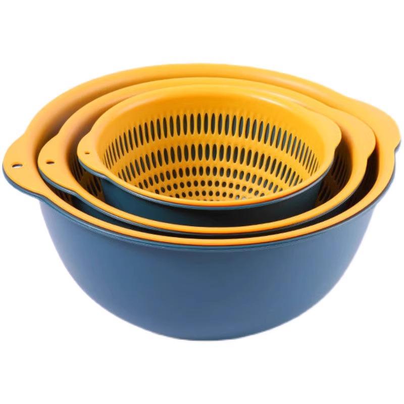 Six-Piece Double Layer Vegetable Washing Basin & Colander Set - Kitchen & Living Room Wash Basket
