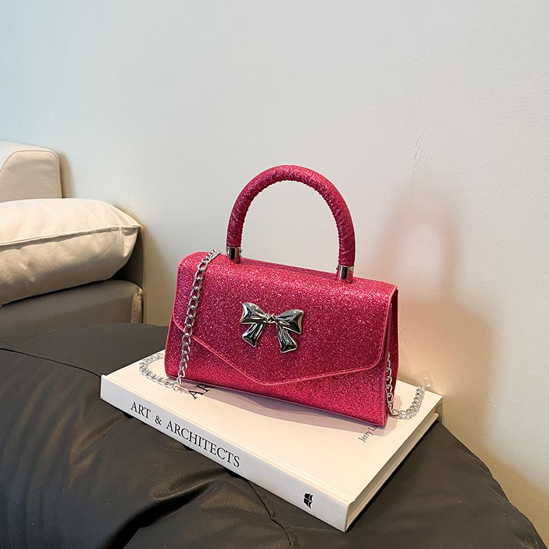 2025 texture foreign style new popular bow fashion casual simple chain single shoulder crossbody small square bag women