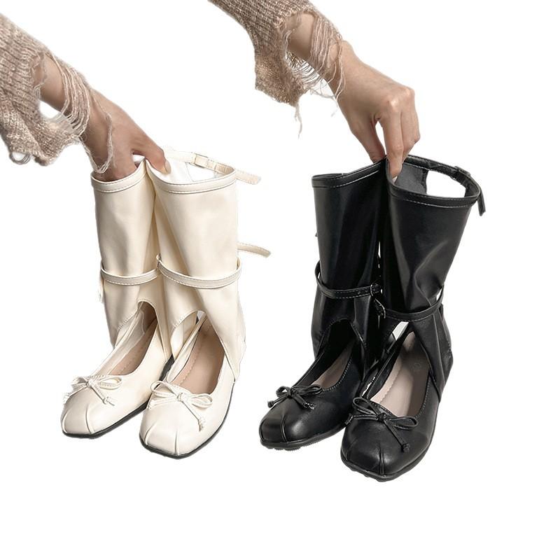 Yueyu Bow Ballet Shoes Women's 2025 Summer New Cool Boots Design Sense Hollow Short Boots Stacking Boots