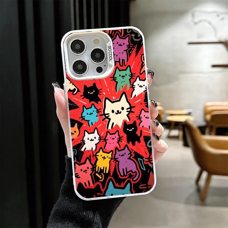 Cartoon Cute Cats Theme Soft Phone Case for iPhone 15 16 17 Pro Max 17Air 16E 14 Plus 13 12 Mini Shockproof Cover Back Shell