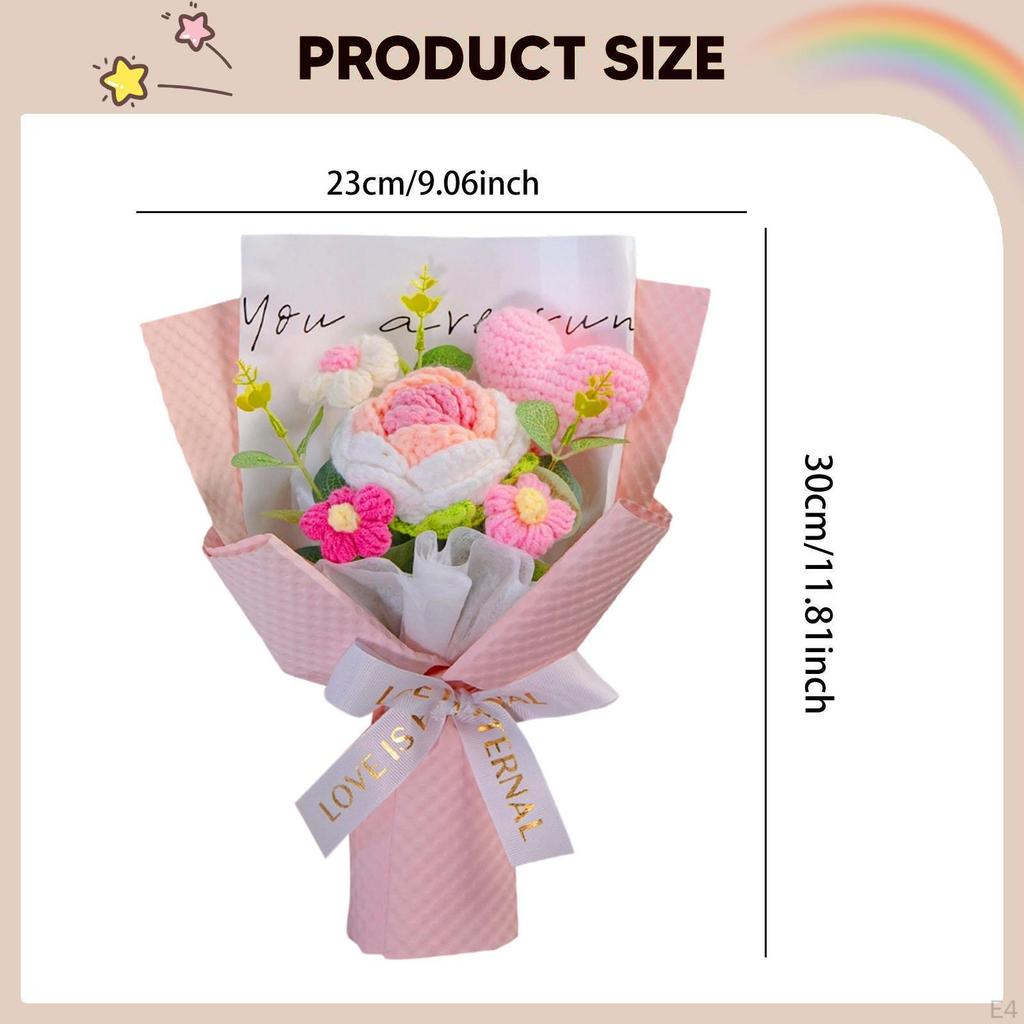 Completed Crochet Flower Bouquet Artificial Flowers Rose for Party Women's Day