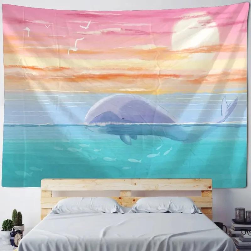 Cartoon Ocean Whale Pattern Tapestry Home Wall Decoration Tapestry Bedroom Living Room Tapestry