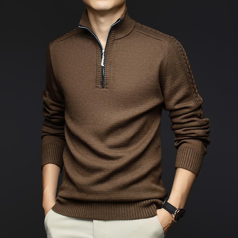 2025 Autumn Winter New Mens Sweater Zippers Turtleneck Long Sleeve Men Warm Pullovers Sports Sweater