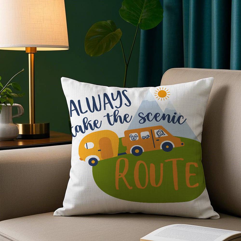 Happy Camper Pillow Case Short Plush Print Cushion Cover Square Throw Pillow Covers Sofa Home Decor