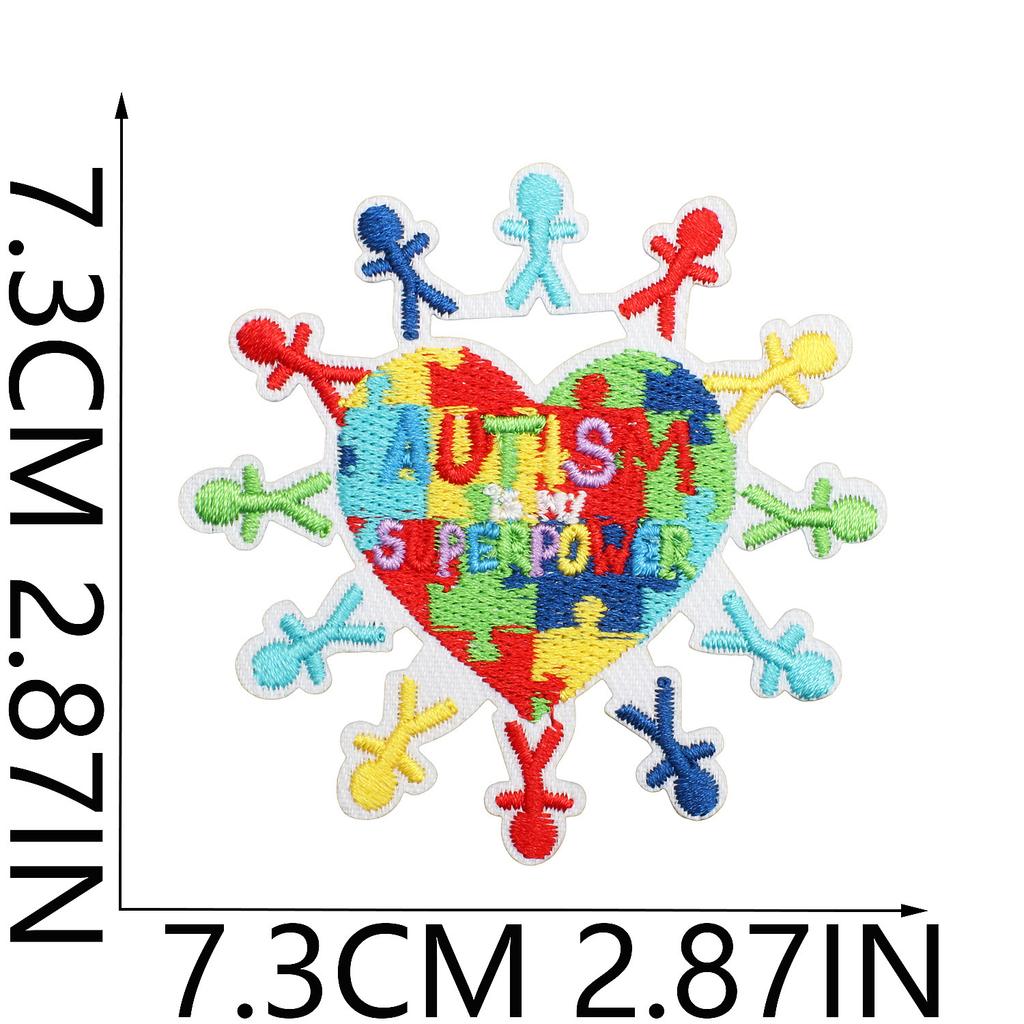 Färg pussel broderi tyg klistermärke liten dinosaurie dator broderi etikett tecknad sköldpadda autism kampanj patch klistermärke strykning