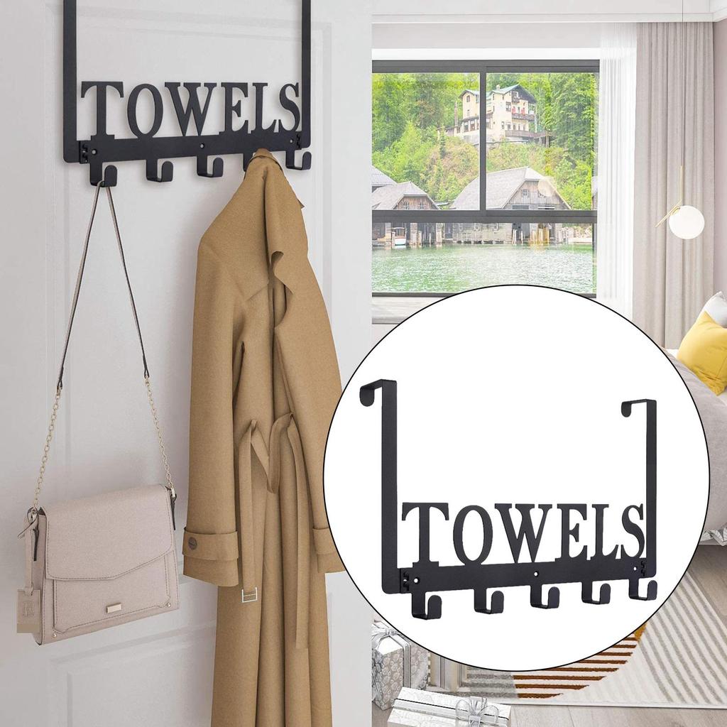 Towel Rack, Holder Bathroom Organizer with 5 Hooks, Door Hooks , Wall Mount, for