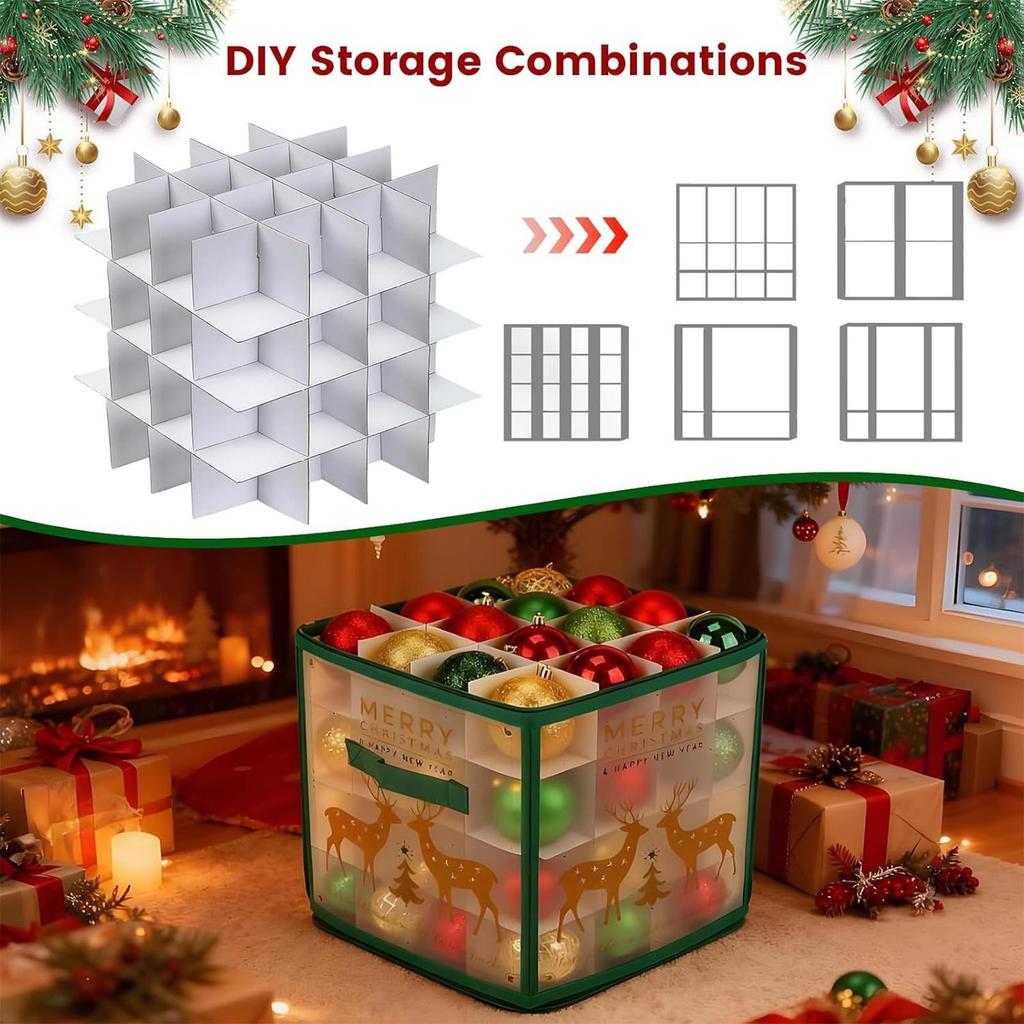 Christmas Ornament Storage Box With Handle 64 Slots Xmas Balls Decorations Container Large Capacity Bag Accesory Organizer