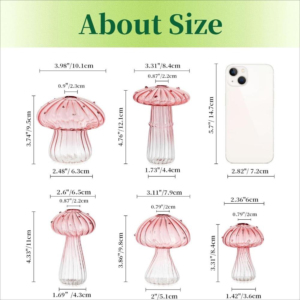 5Pcs/set Colourful Mushroom Glass Vase Creative Hydroponic Flower Pot Simple Table Decoration Home Decor Creative Vase