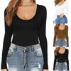 Women's Color Sexy Long Sleeve Racer Back Neck Sling Bodysuit Vest Jumpsuit