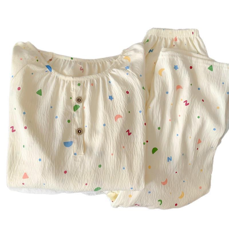 Women's Cloud Cotton Cartoon Pajama Set – Long Sleeve, Crew Neck, Plus Size, Outdoor Wear