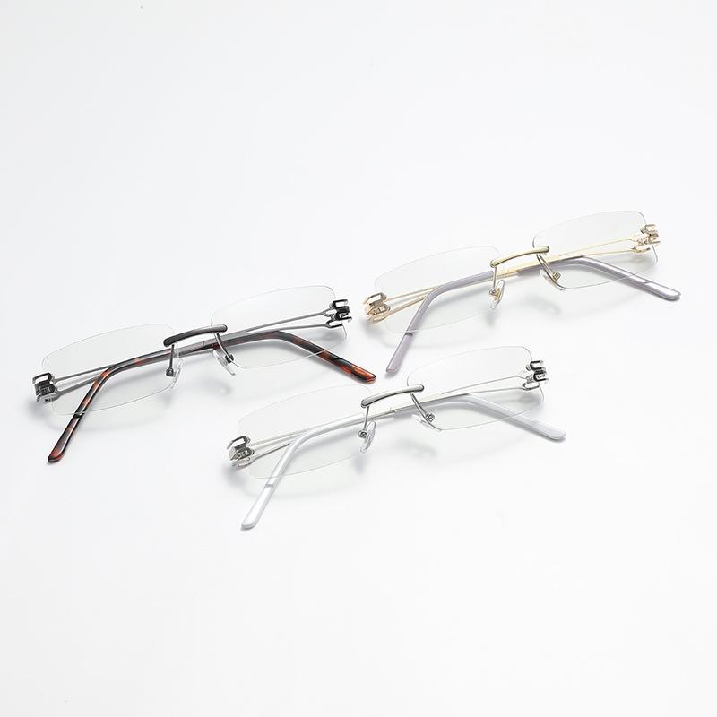 Fashion Frameless Square Color Changing Myopia Glasses for Women Men Anti Blue Light Photochromic Myopia Glasses Luxury Near Sight Eyeglasses