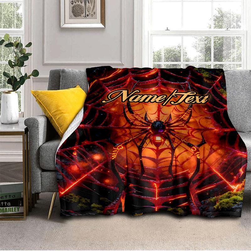 1PC Custom Name "Spooky Web Design" Outdooor Flannel Blankets Throw Blanket All-Season Throw Gift Bedspread for Couch, Bed, Camping Holiday Birthday G