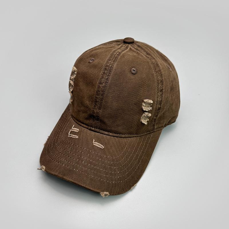 Ripped Wind Embroidery Letters Solid Color Baseball Cap Men'S And Women'S Retro Street Versatile Sunshade Cap