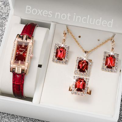 5PCs/Set Women's Watch Set Fashion Style Artificial Synthetic Diamond Jewelry Set, Gift for Girlfriend, Mom, Wife