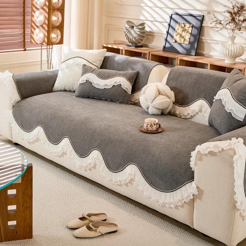 French Retro Special-shaped Chenille Sofa Cushion 2025 New Fixed Non-slip Anti-cat Scratch Straight Row Sofa Cushion