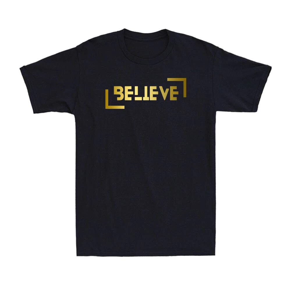 Men s and Women s T-shirts Believe Christian T-Shirt Faith Jesus Christ Bibles Golden Print M