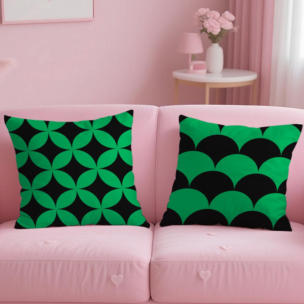 Classic Theme Black and Green Cushion Cover Soft & Easy-Wash Pillow Case – Versatile for Couch, Bed, Travel and Office