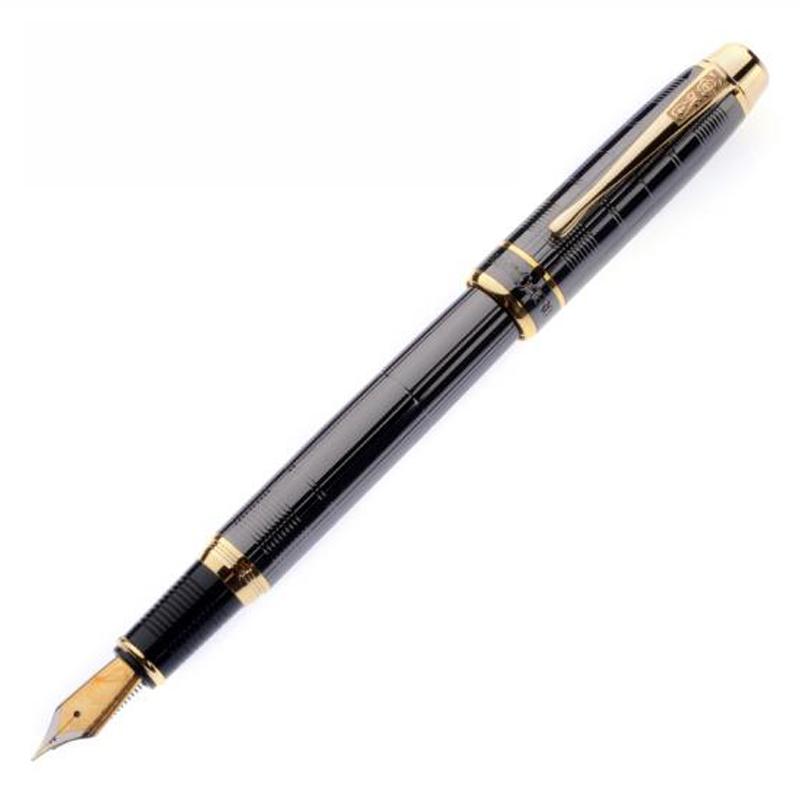 

Hero 953 High-end Gray Squares Barrel 0.5mm Iridium Fine Nib Fountain Pen Gold Trim Office School Writing Gift Pen Accessory