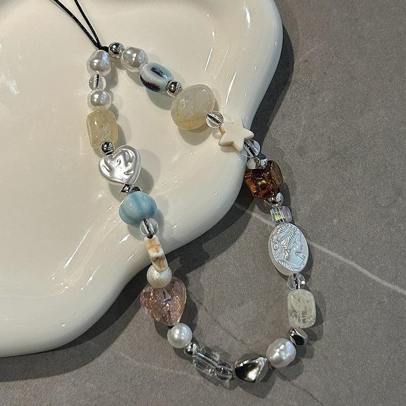 Fashion Mobile Phone Chain White Star Pendant Beaded Telephone Lanyard Cellphone Hanging Rope For Women Jewelry