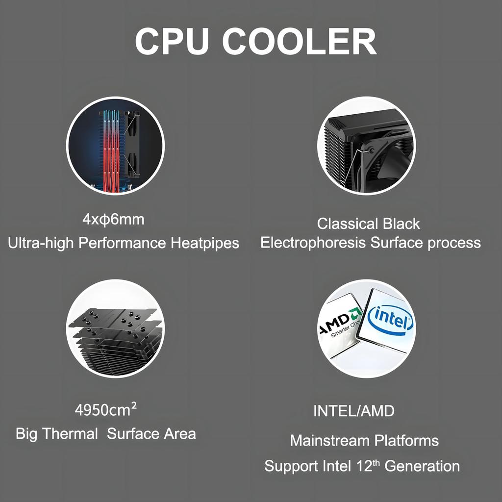 PCCOOLER CPS Paladin EX400 Air-Cooled CPU Cooler, 130mm PWM Fan, 180W TDP, 4 High-Performance Heat Pipes, Nickel-Plated Anti-Oxidation Protective Laye