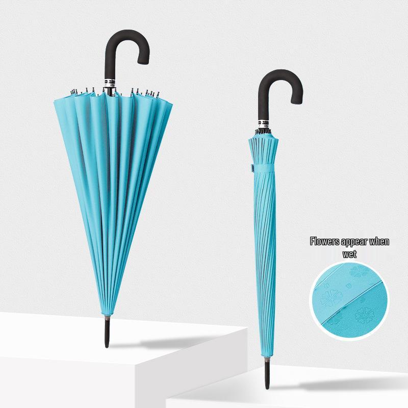 24-Speichen Farbwechselnder Langgriff-Regenschirm für Damen, Extra-Groß, Winddicht, Gebogener Griff, Herren-Stockgriff, Logodesign