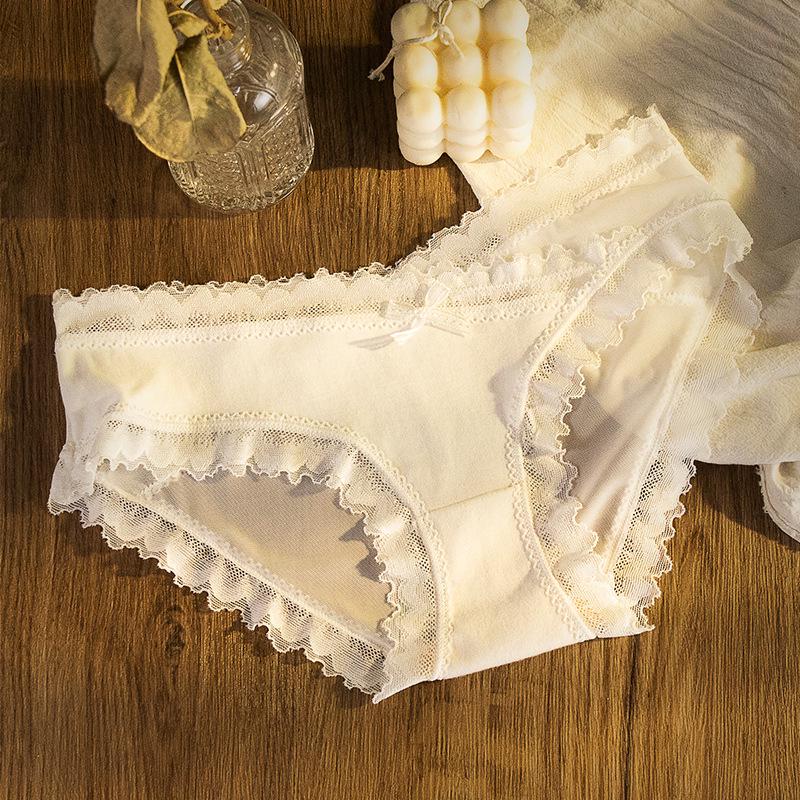 Damtrosor med färgblock och spetsrygg - Sexiga, söta, låg midja, andningsbart mesh med gren i ren bomull