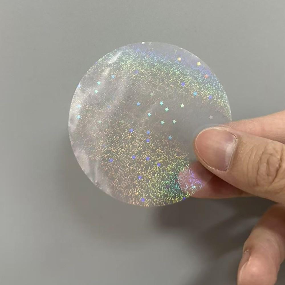 New 100Pcs Round Laser Film Badge Covers PVC Multiple Styles Transparent Badge Film DIY Making Star Pattern