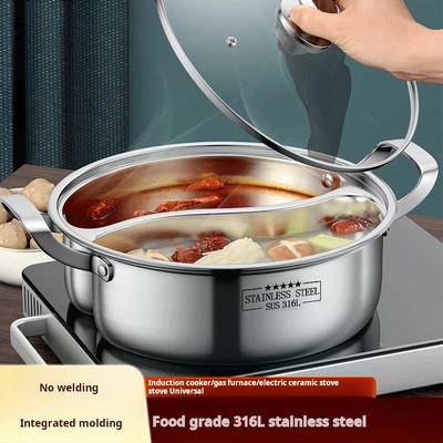 316 Stal nierdzewna 32 cm Garnki dzielone Fondue Chińska zupa Hotpots Kuchenka indukcyjna Garnek do gotowania podwójny dzielony